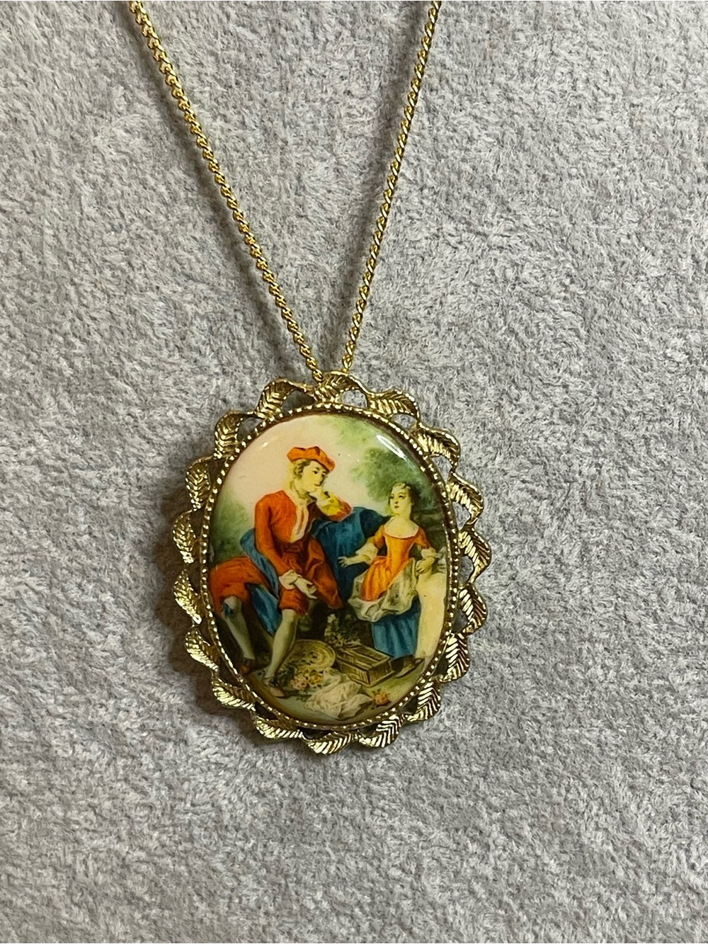 Vintage porcelain courting couple necklace